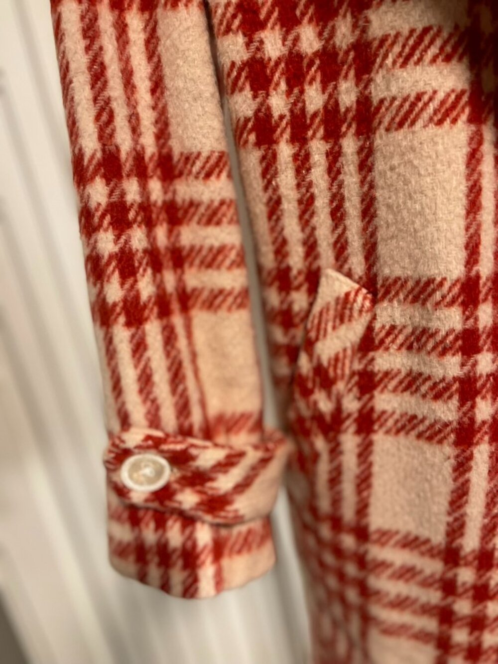 Monsolaire Red Plaid Wool 80% Blend Coat – Korean Size 66 Medium Double Breasted - Picture 5 of 11
